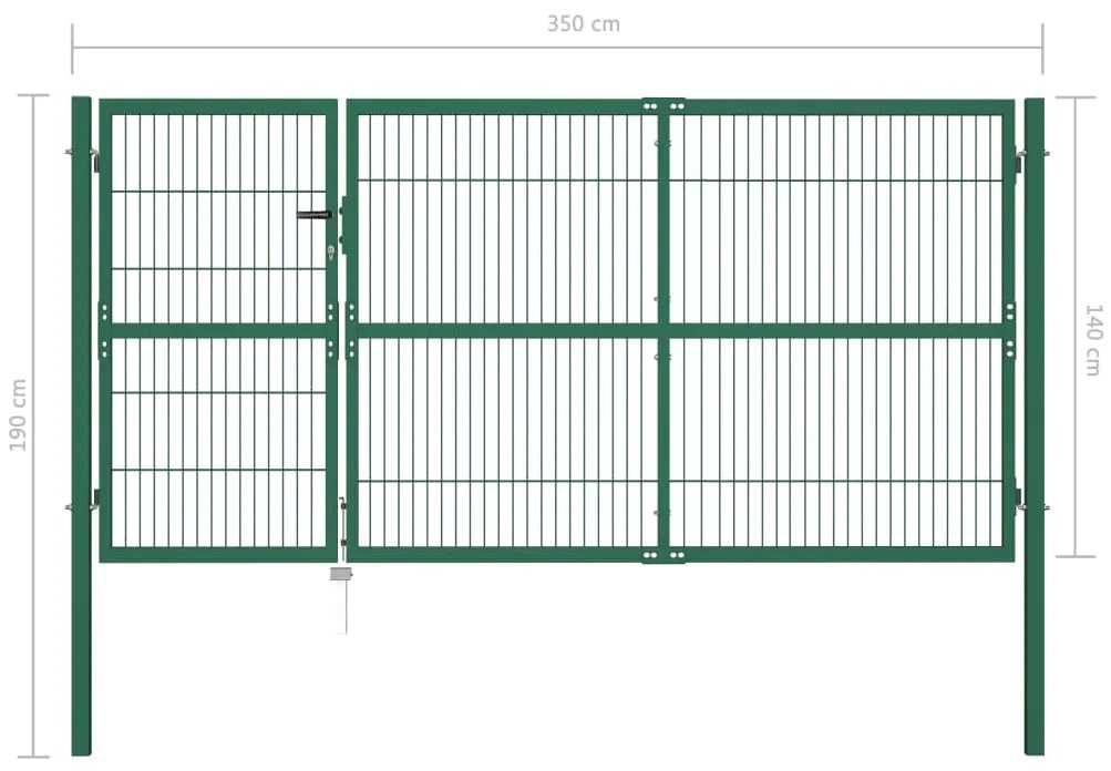 vidaXL Πύλη Φράχτη Κήπου με Στύλους 350x140 εκ. Ατσάλινο Πράσινο