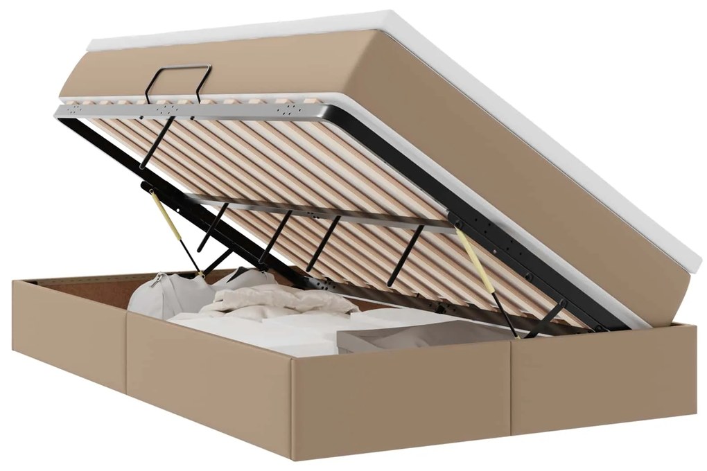 vidaXL Κρεβάτι με αποθηκευτικό χώρο και στρώμα Καπουτσίνο 120 x 190 cm