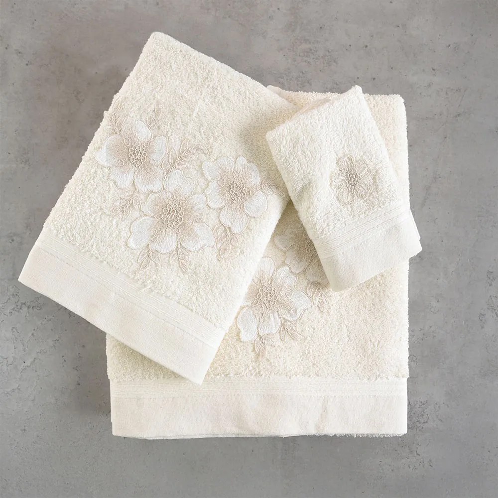 Πετσέτες Aragon (Σετ 3τμχ) Ecru Ρυθμός Towels Set 80x150cm 100% Πενιέ Βαμβάκι