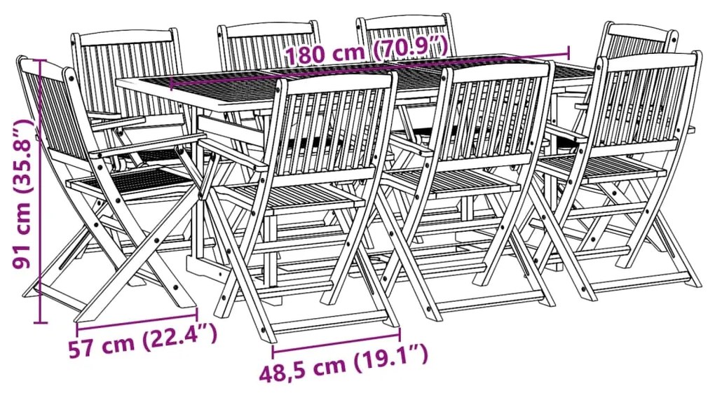 ΣΕΤ ΤΡΑΠΕΖΑΡΙΑΣ ΚΗΠΟΥ 9 ΤΕΜΑΧΙΩΝ 180X90X75 ΕΚ. ΜΑΣΙΦ ΑΚΑΚΙΑ 3321529