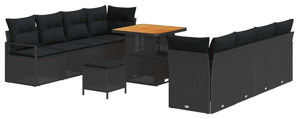 vidaXL Σετ Σαλονιού Κήπου 11 Τεμαχίων με Μαξιλάρια - Μαύρο Πολυ-Ράτταν