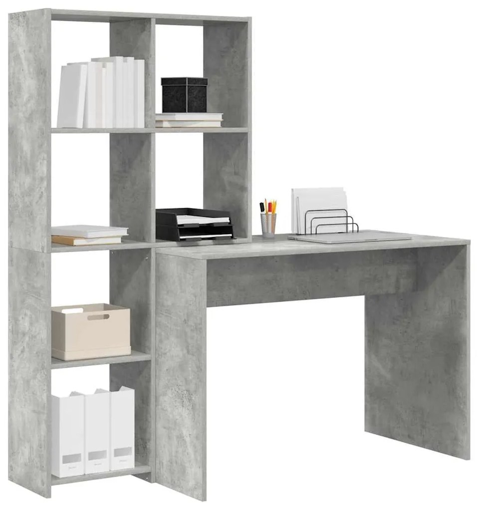 vidaXL Γραφείο με ράφι Γκρι σκυροδέματος 138.5 x 55 x 143 εκ