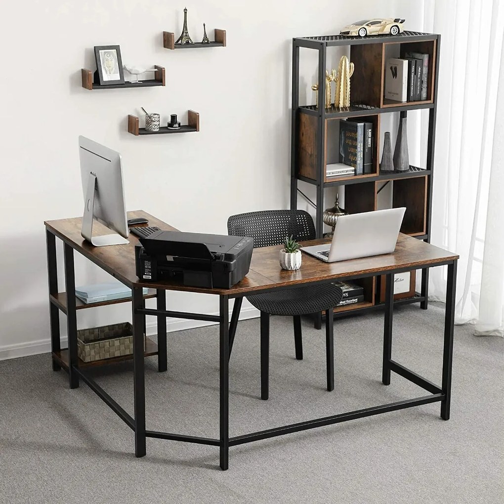 Γωνιακό τραπέζι γραφείου Burbank 120, Γωνιακός, 76x138x138cm, 26 kg, Μαύρο, Καφέ | Epipla1.gr