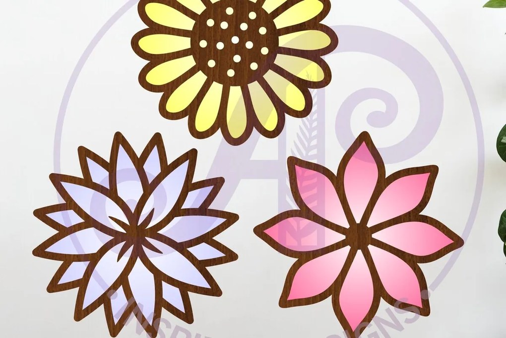 Intra απο ξύλο plywood  Χρώμα wenge 3mm-4mm πάχος - Flower Two Layer Cut Outs Laser D7 Δίασταση 30x20 cm INTRAFABR-121326940