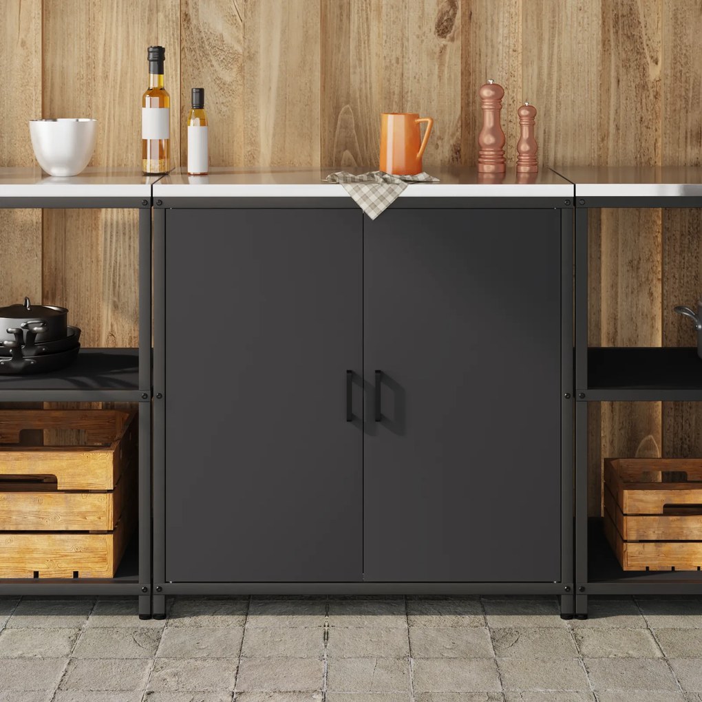 vidaXL Ντουλάπα Αποθήκευσης Κουζίνας Μαύρο 60 x 50 x 92 εκ. Ατσάλι