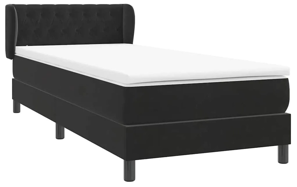 vidaXL Κρεβάτι Boxspring με Στρώμα Μαύρο 90x220 εκ. Βελούδινο