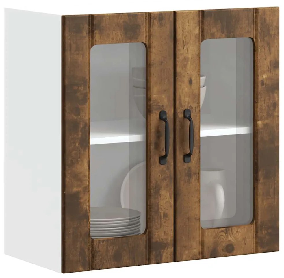 Ντουλάπι Κουζίνας με Γυάλινη Πόρτα "Lucca" από Καπνιστή Δρυ με Τεχνητή Δρύ