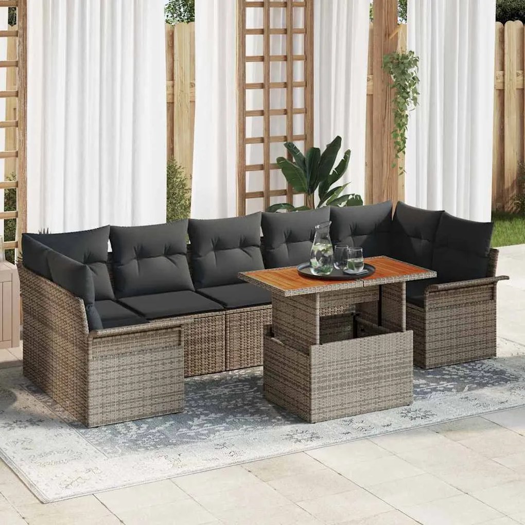 vidaXL Σετ Καναπέ Κήπου με μαξιλάρι 8 pcs Γκρι 100 x 55 x 73 εκ