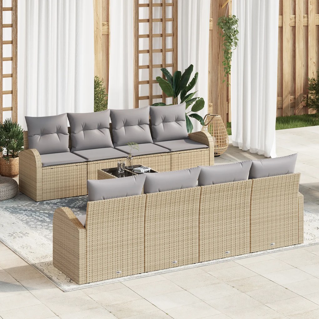 vidaXL 9 Τεμαχίων Σετ Καναπέ Κήπου με Μαξιλάρια Μπεζ Πολυεστέρας