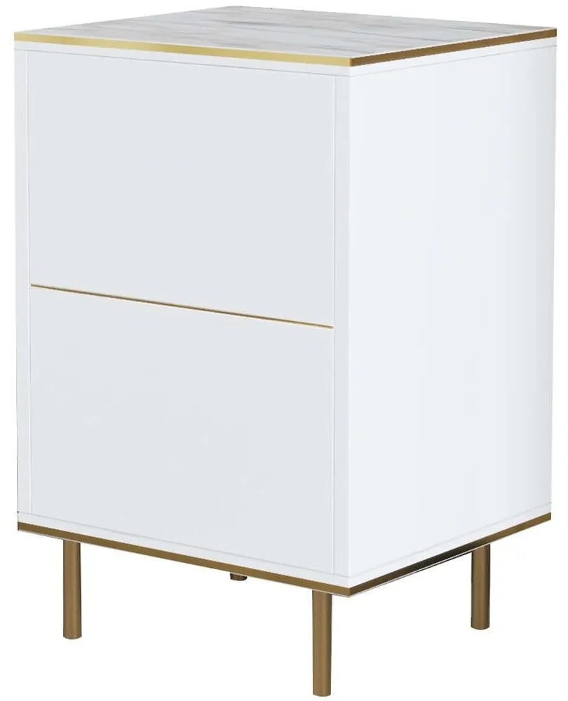 Κομοδίνο Imaj 382NRC1804 40x35x60cm Marble Effect White-Gold