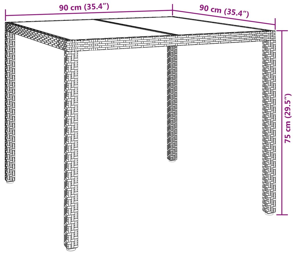 vidaXL Τραπέζι Τραπεζαρίας Κήπου Καφέ 90x90x75 εκ Πολυ Ράταν