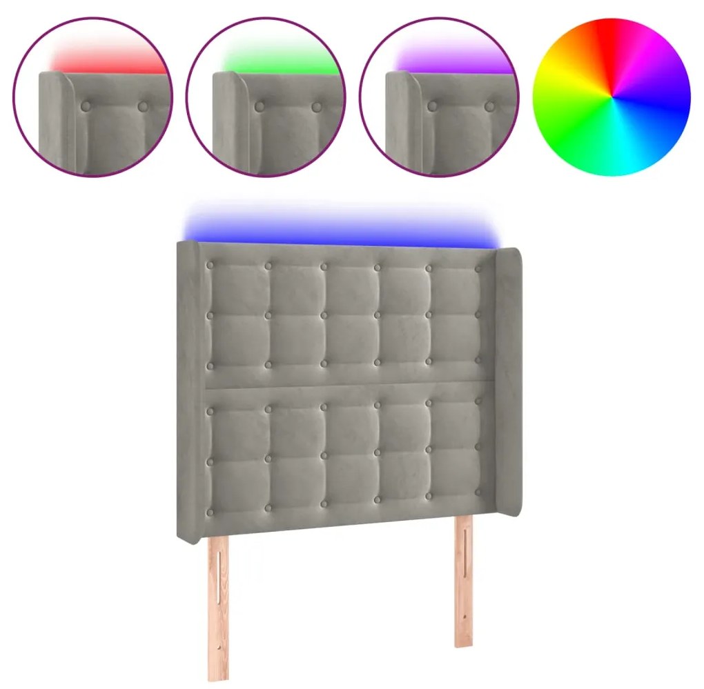 Κεφαλάρι Κρεβατιού LED Ανοιχτό Γκρι 83x16x118/128εκ. Βελούδινο 3124512