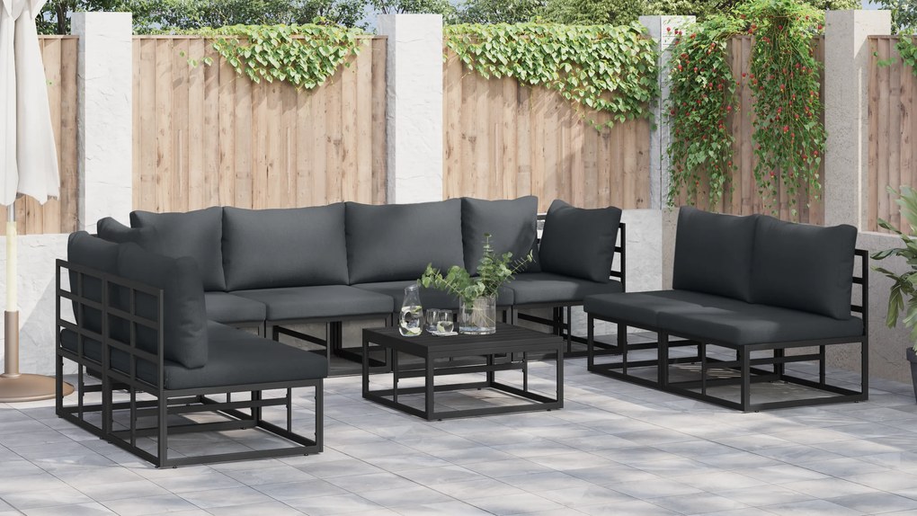 vidaXL Σετ Καναπέ Κήπου 8 pcs Μαύρο 283 x 71.5 x 71 εκ. Αλουμίνιο