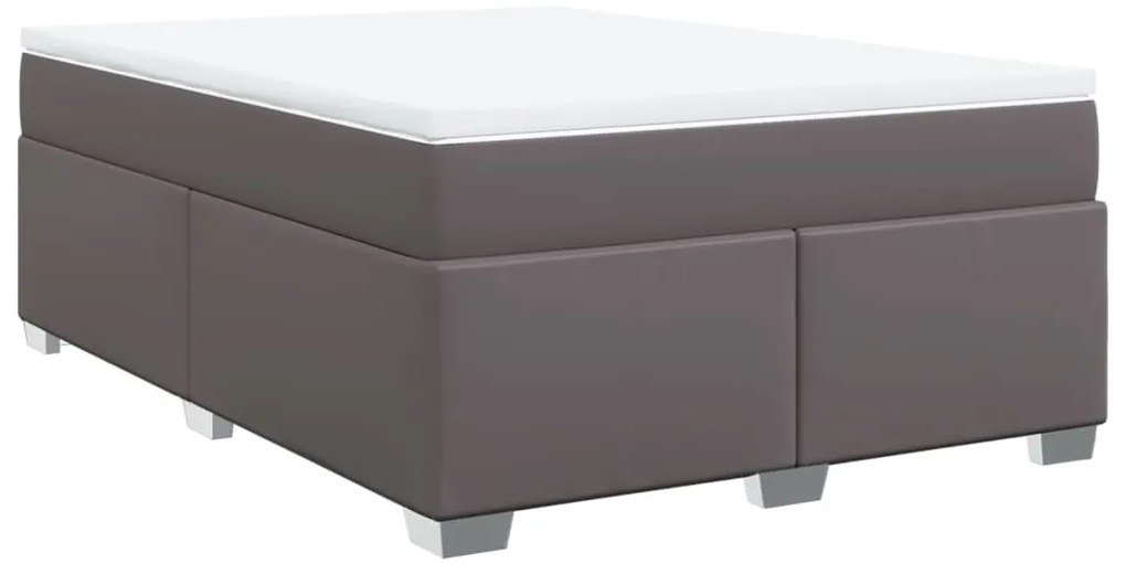 vidaXL Κρεβάτι Boxspring με Στρώμα Γκρι 140x200εκ. από Συνθετικό Δέρμα