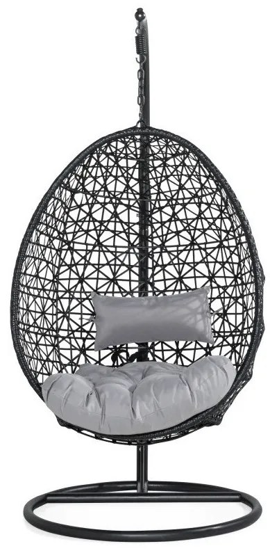 Κρεμαστή πολυθρόνα Comfort Garden 529, Γκρι, Μαύρο, 196x95x95cm, Ταπισερί, Πλαστικό ψάθινο