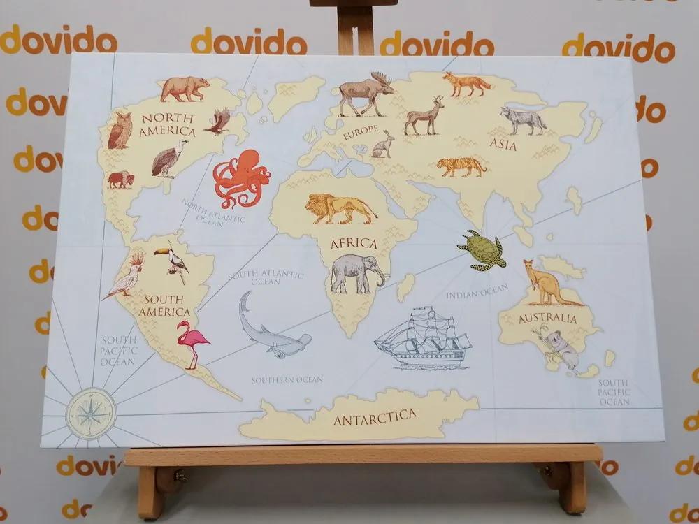 Εικόνα στον παγκόσμιο χάρτη φελλού με τα ζώα - 120x80  transparent