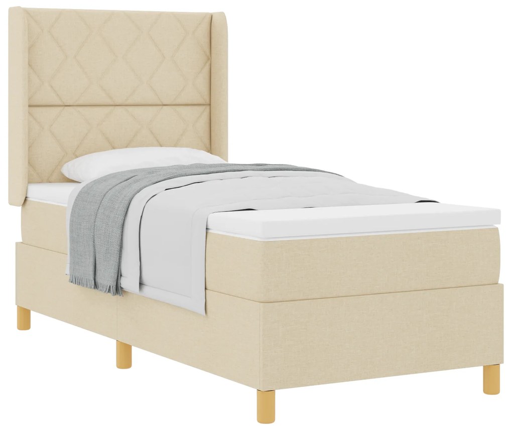 vidaXL Κρεβάτι Box Spring με Στρώμα σε Κρέμ - 90x200 cm Ύφασμα