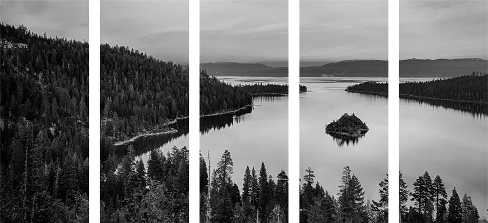 Λίμνη με εικόνα 5 μερών στο ηλιοβασίλεμα σε ασπρόμαυρο - 100x50