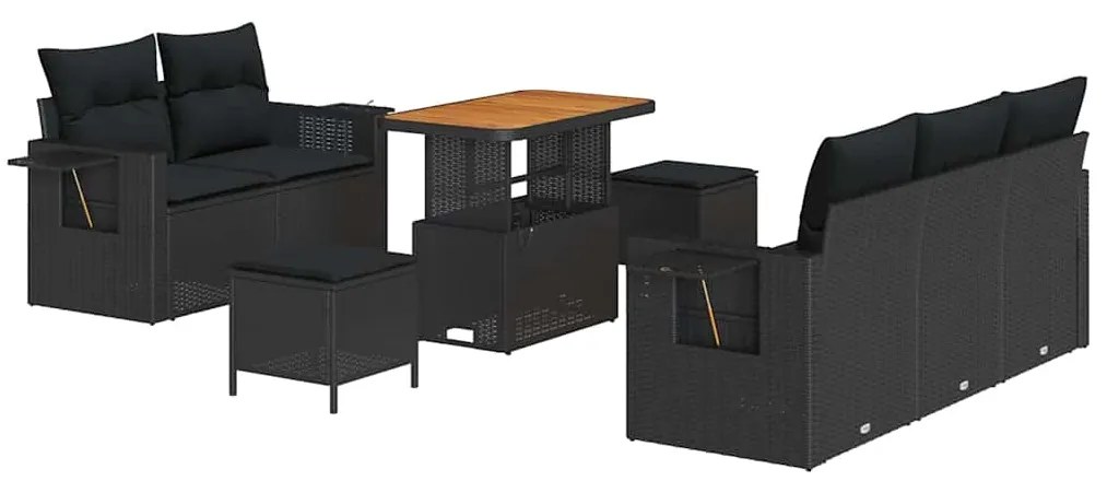 vidaXL Σετ Καναπέ Κήπου 8 pcs Μαύρο συνθετικό ρατάν