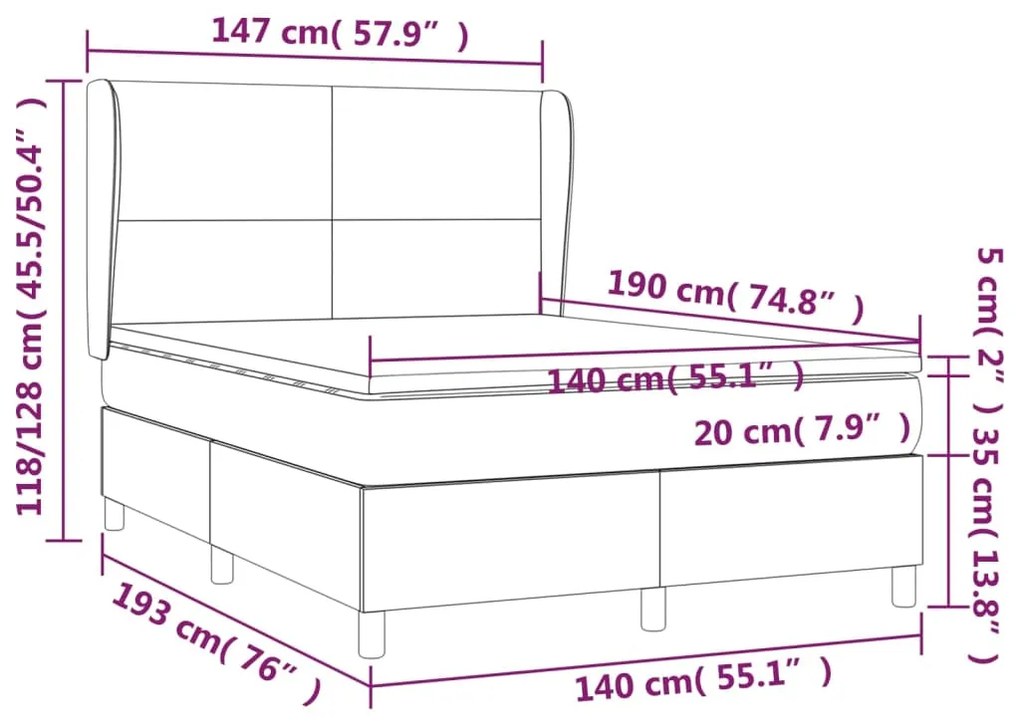 vidaXL Κρεβάτι Boxspring με Στρώμα Ανοιχτό Γκρι 140x190 εκ. Υφασμάτινο