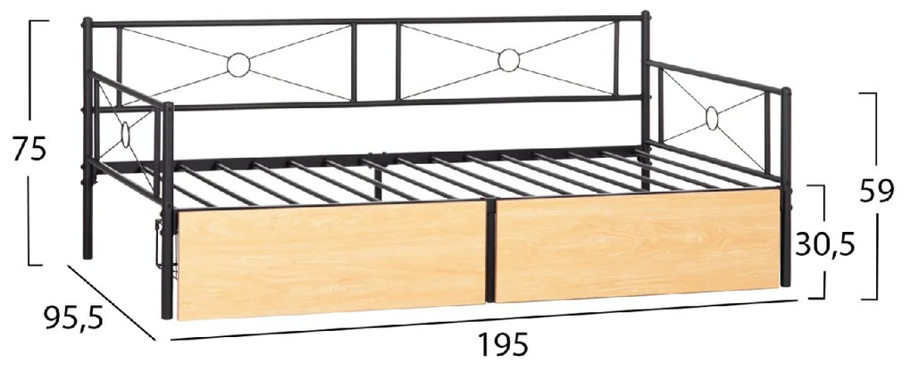 ΚΡΕΒΑΤΙ-ΚΑΝΑΠΕΣ BERNIE HM21120.02 ΜΑΥΡΟΣ ΜΕΤΑΛ.ΣΚΕΛΕΤΟΣ &amp; 2 SONAMA ΣΥΡΤΑΡΙΑ-190x90εκ.