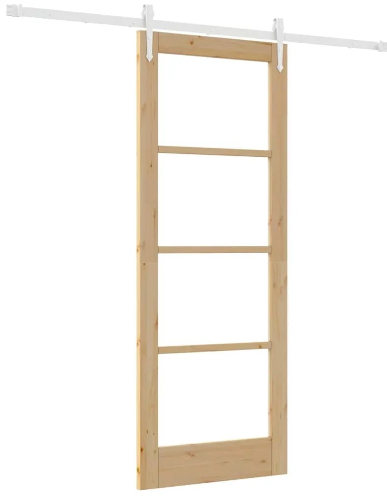 vidaXL Ολισθητή Πόρτα Χειροκίνητος Καφέ 78 x 202 εκ. Ξύλο και μέταλλο