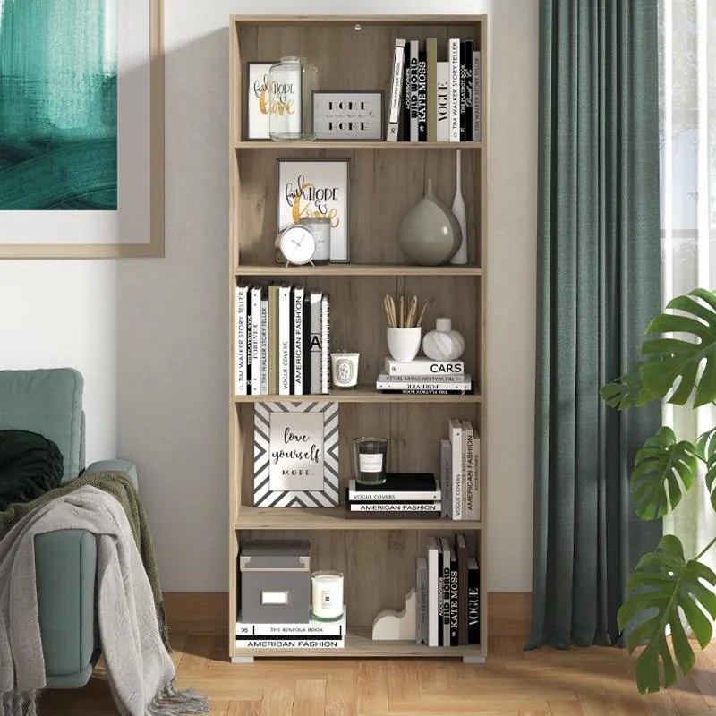 Βιβλιοθήκη Tomar 5 Γκρί Δρύς 70x24,5x176,5 εκ. 70x24.5x176.5 εκ.