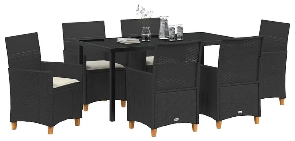 vidaXL Σέτ φαγητού για κήπο 7 pcs Μαύρο συνθετικό ρατάν