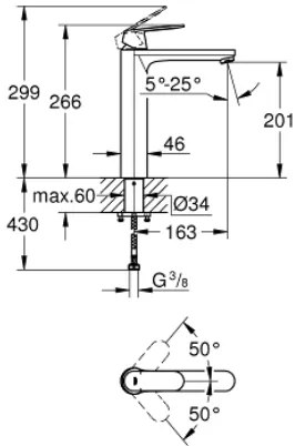 Μπαταρία νιπτήρα επιτραπέζια Grohe Eurosmart EuroCosmo