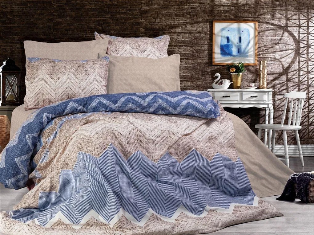 Σετ Σεντόνια 4τμχ Polycotton King 240x270εκ. Αθηνά 407 Beige-Blue DimCol