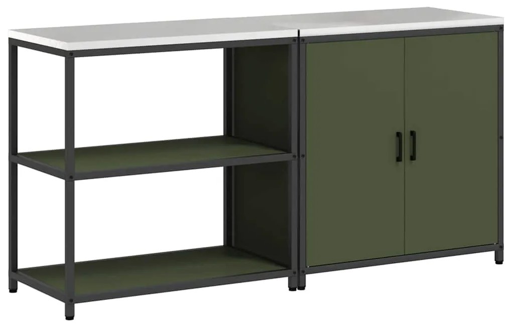 vidaXL Σετ Αποθήκευσης Κουζίνας με ράφι με πόρτα 2 pcs Ελιά Πράσινη
