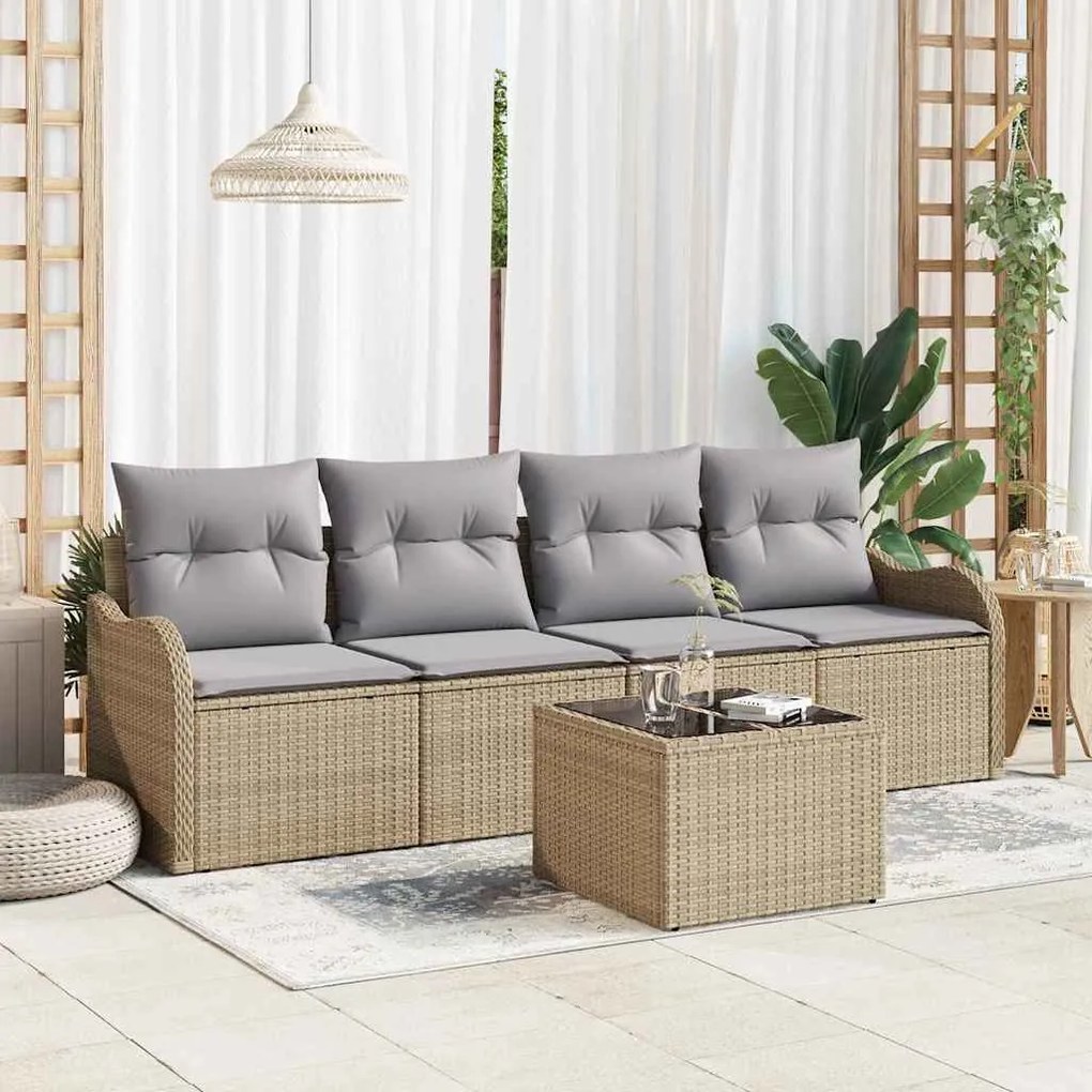vidaXL Σετ Καναπέ Κήπου 5 pcs Μπεζ Πολυ ράταν