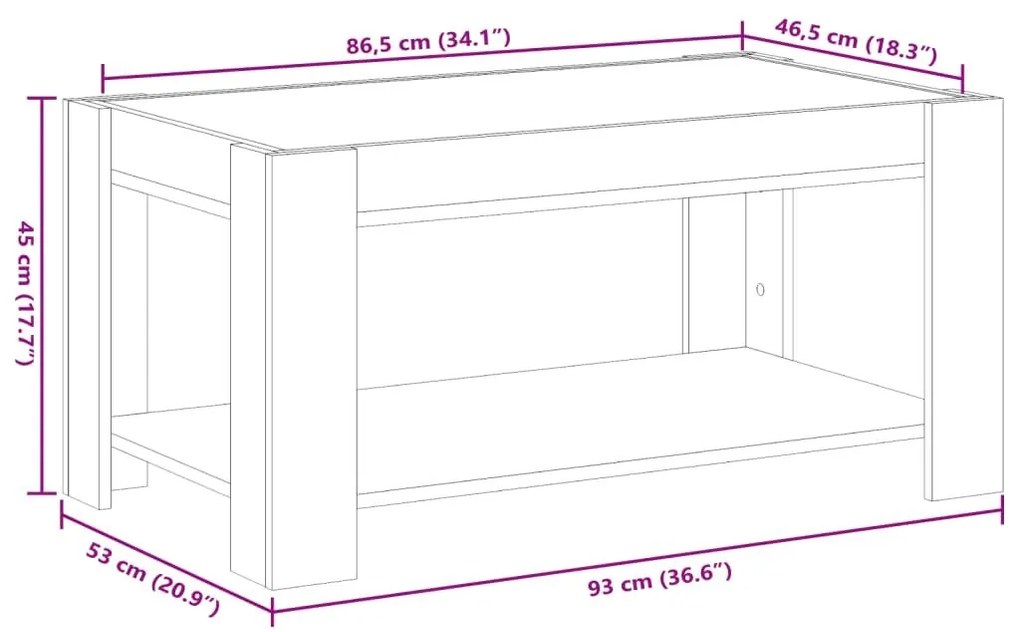 Τραπεζάκι Σαλονιού με LED Γκρι 93x53x45 εκ. Επεξεργασμένο Ξύλο - Γκρι