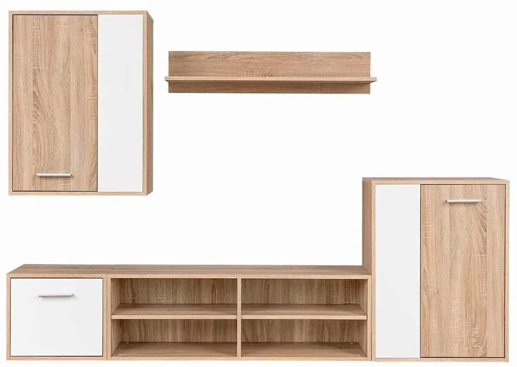 vidaXL Σετ επίπλου τηλεόρασης Επιτοίχιο 5 pcs Λευκό και ξύλο Sonoma