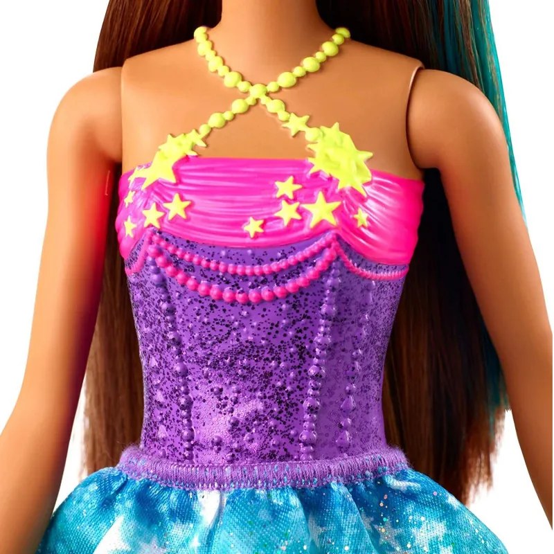 Κούκλα Barbie Dreamtopia, 29cm, Με glitter μπλουζάκι και πολύχρωμη φούστα, Πολύχρωμη