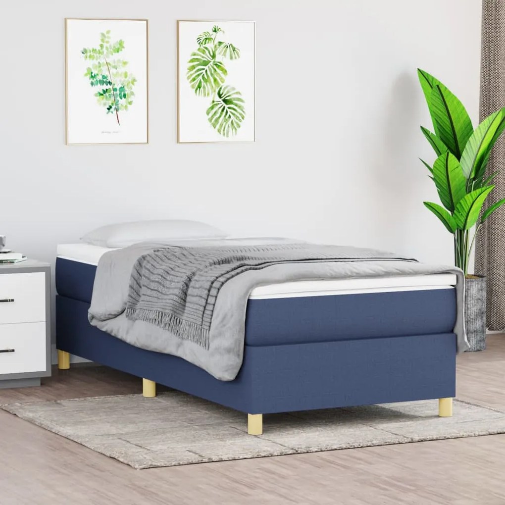 vidaXL Κρεβάτι Boxspring με Στρώμα Μπλε 90x190 εκ.Υφασμάτινο