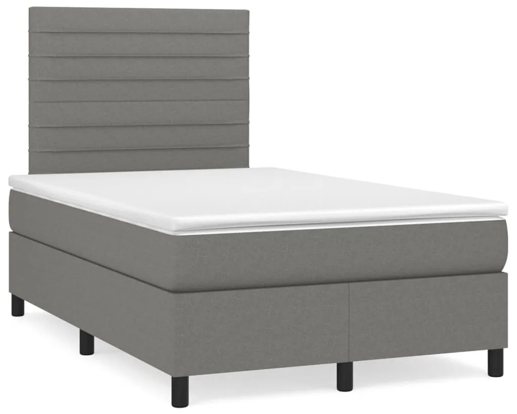 Κρεβάτι Boxspring με Στρώμα Σκούρο Γκρι 120x200 εκ. Υφασμάτινο - Γκρι