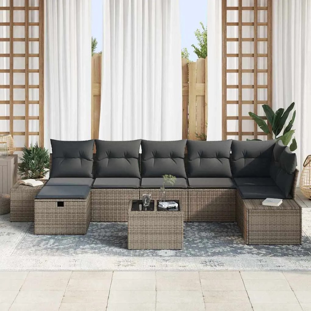 vidaXL Σετ Καναπέ Κήπου 8 pcs Γκρι 55 x 62 x 69 εκ Πολυ ράταν