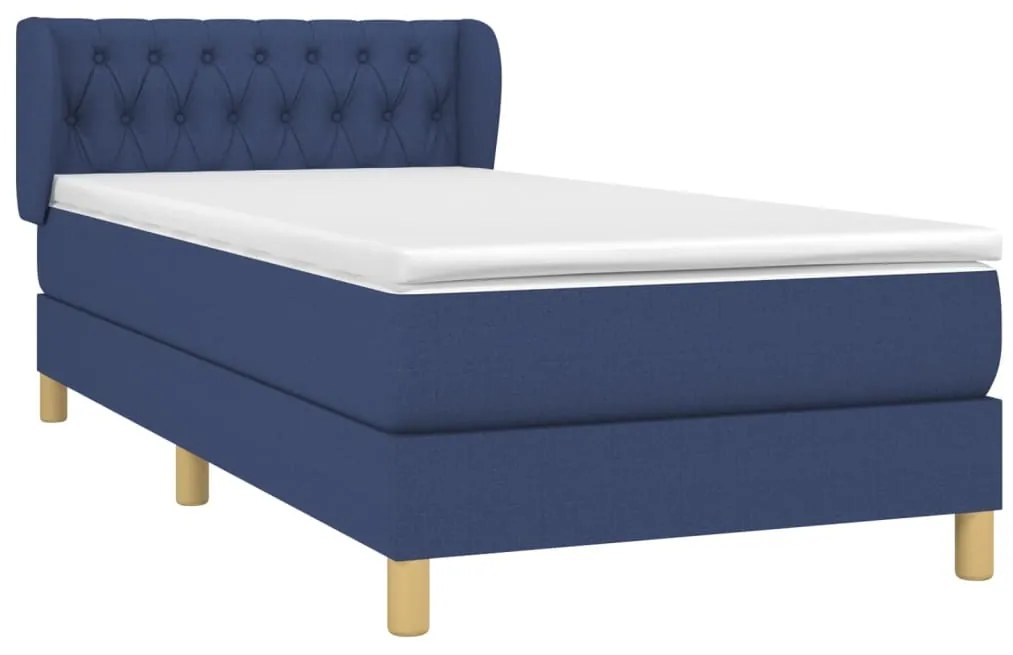 vidaXL Κρεβάτι Boxspring με Στρώμα Μπλε 100 x 200 εκ. Υφασμάτινο