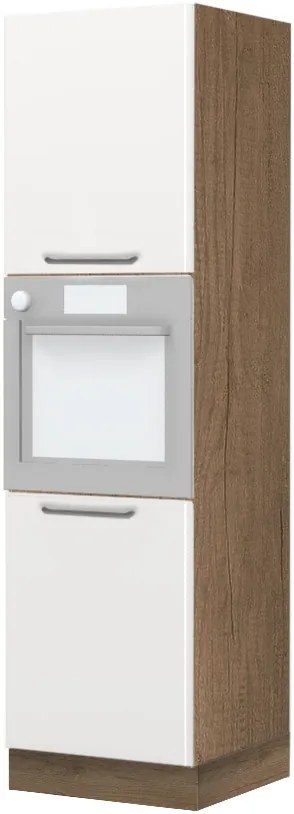 Επιδαπέδιο ντουλάπι φούρνου ψηλό Modena K21-60-2KR-Φυσικό σκούρο - Λευκό γυαλιστερό - 60.00Χ60.00Χ216.00cm