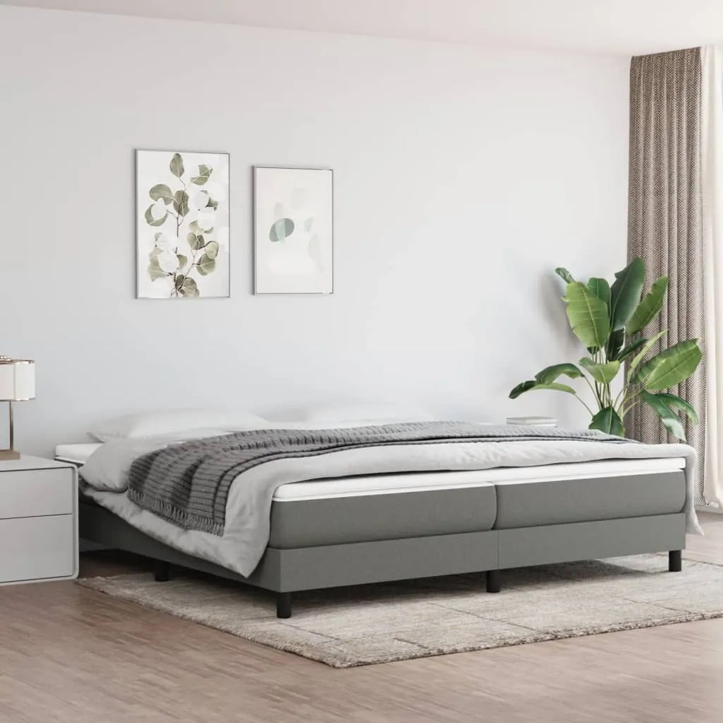 Κρεβάτι Boxspring με Στρώμα Σκούρο Γκρι 200x200 εκ. Υφασμάτινο