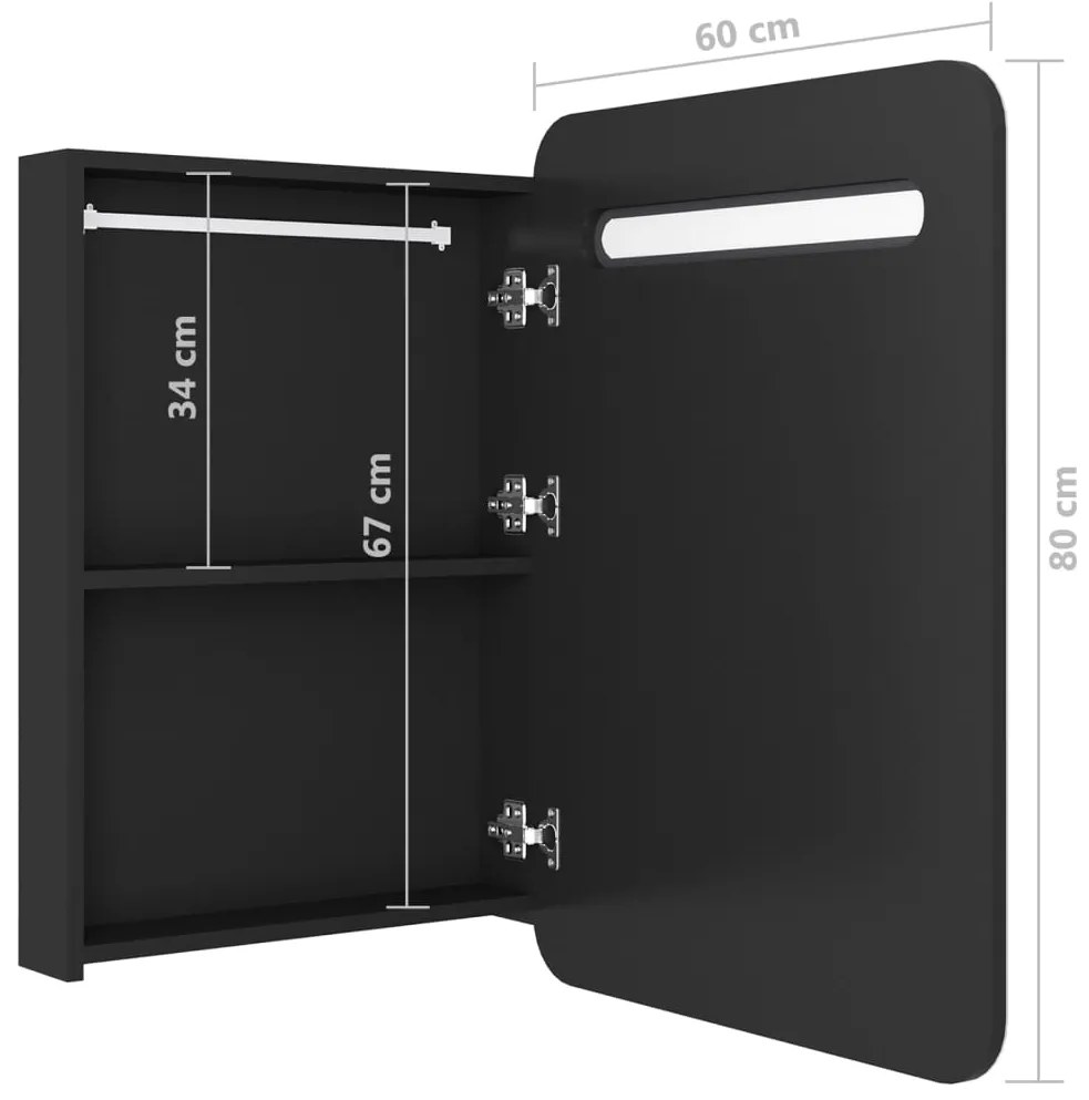 vidaXL Καθρέφτης Μπάνιου με Ντουλάπι / LED Μαύρο 60 x 11 x 80 εκ.