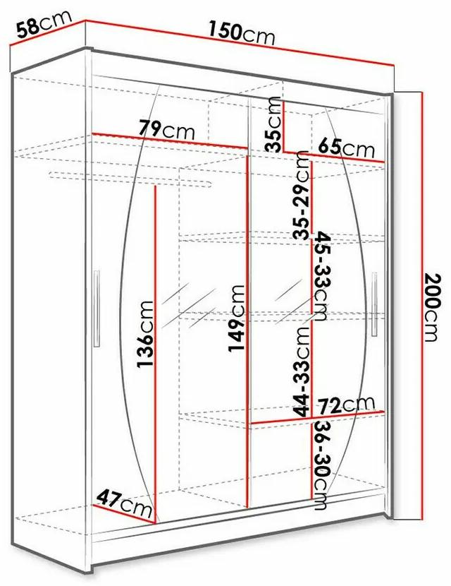 Ντουλάπα Atlanta 121, Άσπρο, 200x150x58cm, 118 kg, Πόρτες ντουλάπας: Ολίσθηση, Αριθμός ραφιών: 5, Αριθμός ραφιών: 5 | Epipla1.gr