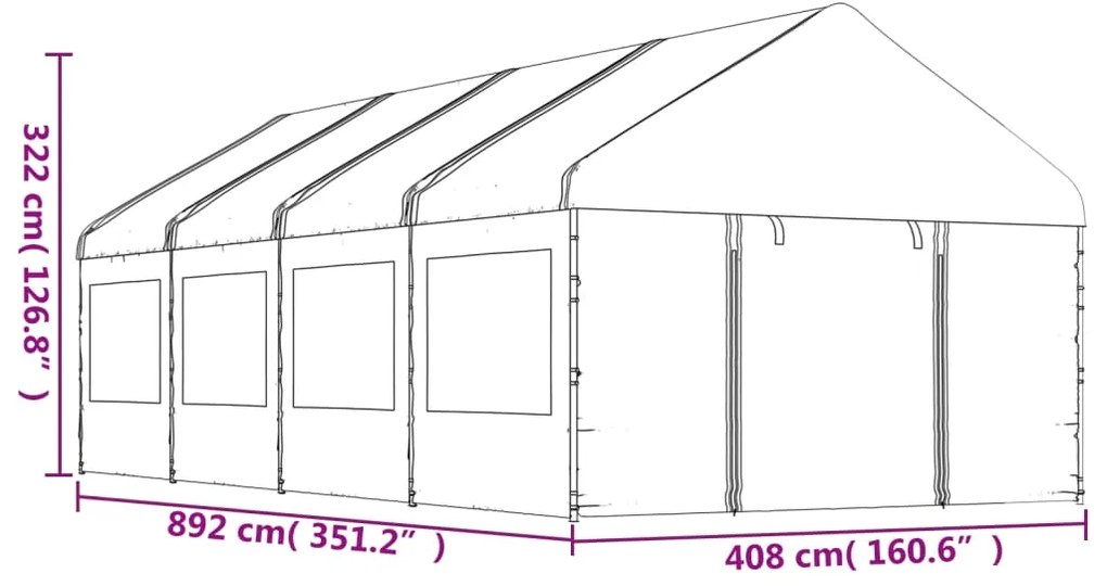 vidaXL Κιόσκι με Τέντα Λευκό 8,92 x 4,08 x 3,22 μ. από Πολυαιθυλένιο