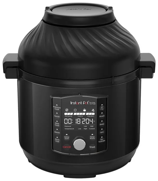 Instant Pot Pro Crisp + Φριτέζα αέρος 140002701, 1500 W, 7,6 L, 11 προγράμματα, καλάθι φριτέζας αέρος, οθόνη LCD, Μαύρο