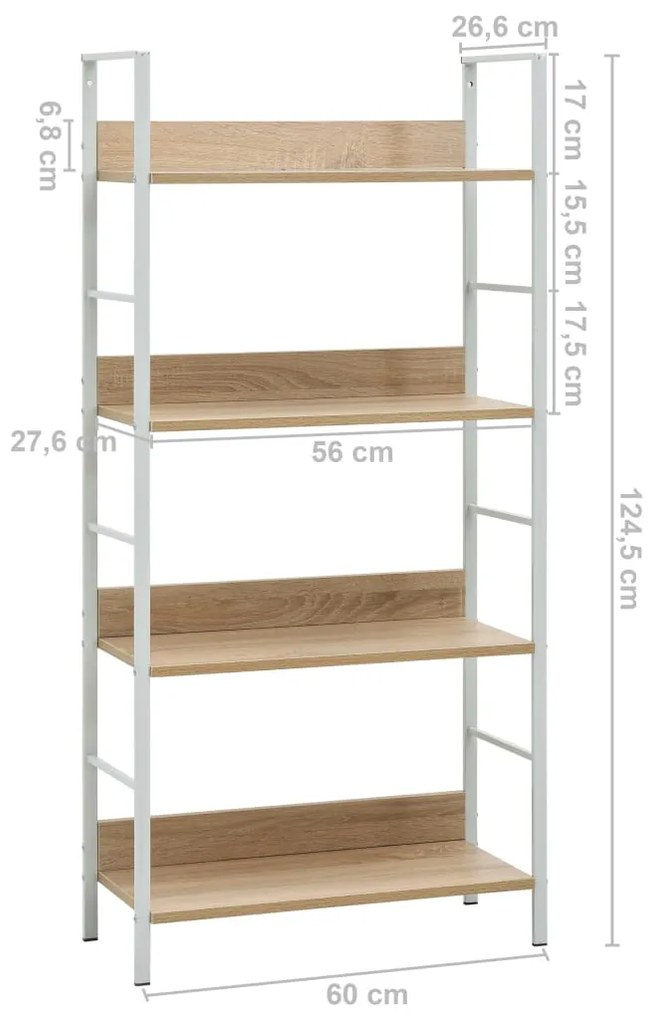 Ραφιέρα 4 Επιπέδων Δρυς 60x27,6x124,5 εκ. Επεξεργασμένο Ξύλο - Καφέ