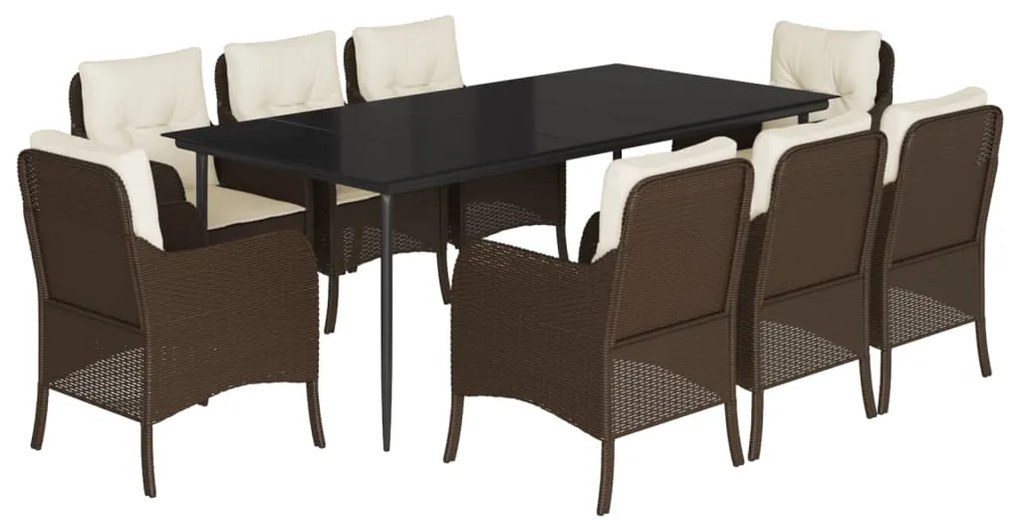 vidaXL Σετ Τραπεζαρίας Κήπου 9 τεμ. Καφέ Συνθετικό Ρατάν με Μαξιλάρια