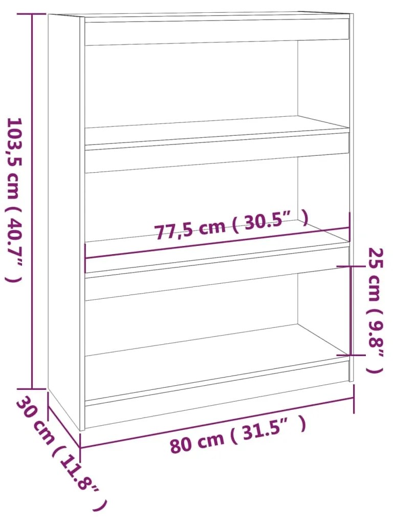 Βιβλιοθήκη/Διαχωριστικό Χώρου Μαύρη 80x30x103,5 εκ. Μασίφ Πεύκο - Μαύρο