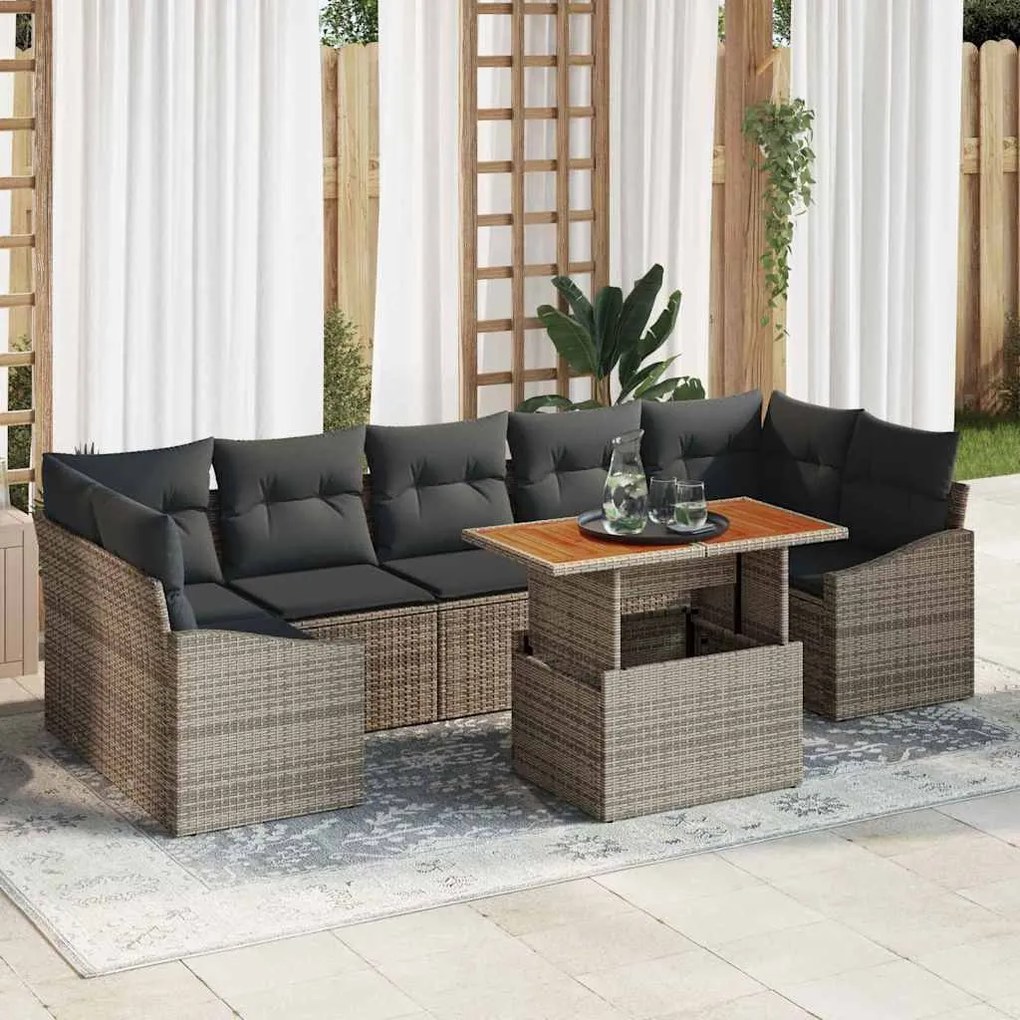 vidaXL Σετ Καναπέ Κήπου 8 pcs Γκρι Πολυ rattan, βαμμένο ατσάλι