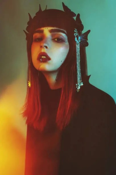 Φωτογραφία Τέχνης Redhead gothic model in black dress in studio., iiievgeniy, (26.7 x 40 cm)